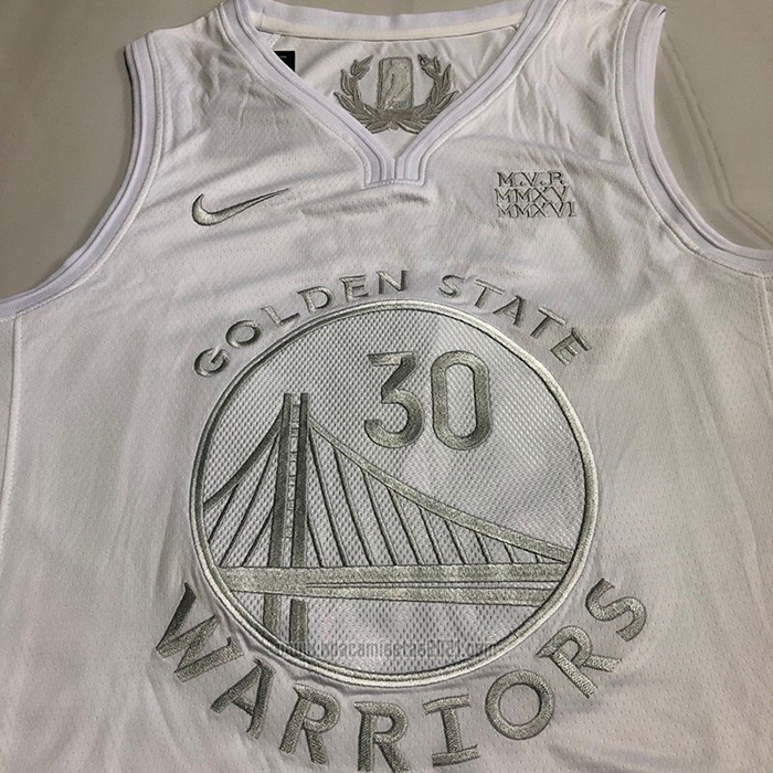 Camiseta Golden State Warriors Stephen Curry #30 MVP Blanco